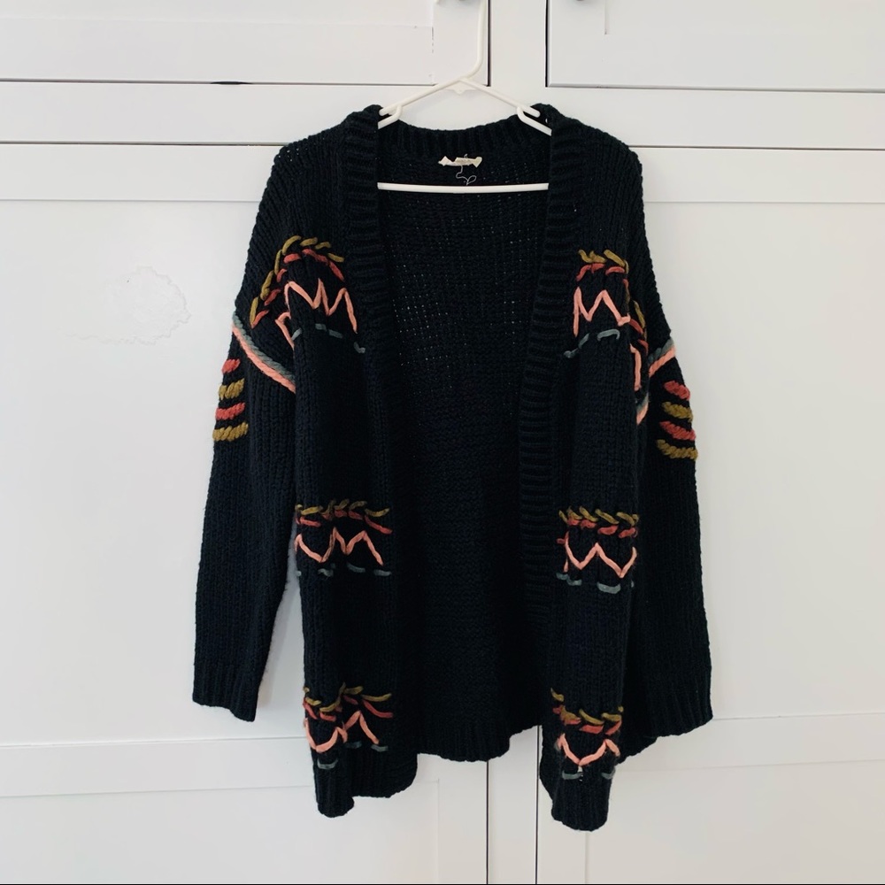 Freeway Black Pink Knit Cardigan Size Large